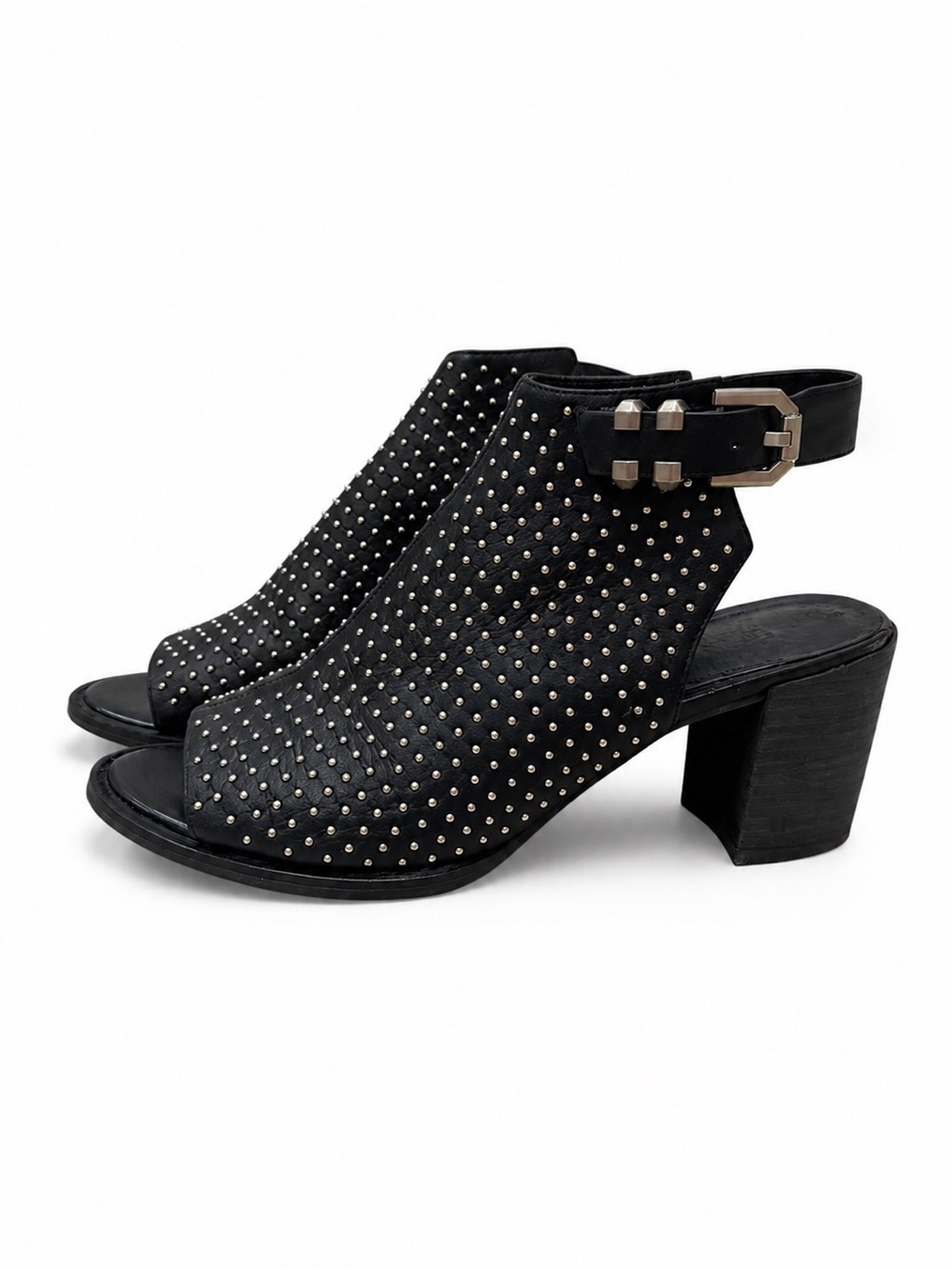 Vintage Kenneth Cole Starr2 Studded Black Open-Toe Block Heel Sandals Size 7